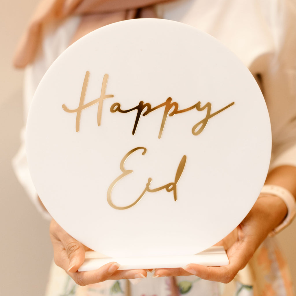 Products Acrylic ‘Happy Eid’ Stand, Eid Decor, Party, Stand, Eid, Ramadan, decor, party, Eid gifts and traditions, Islamic holidays, Ramadan fasting, Eid, Ramadan, Party, Decor, Holiday, Celebrate, Trendy, Elevated style, modern, elegant