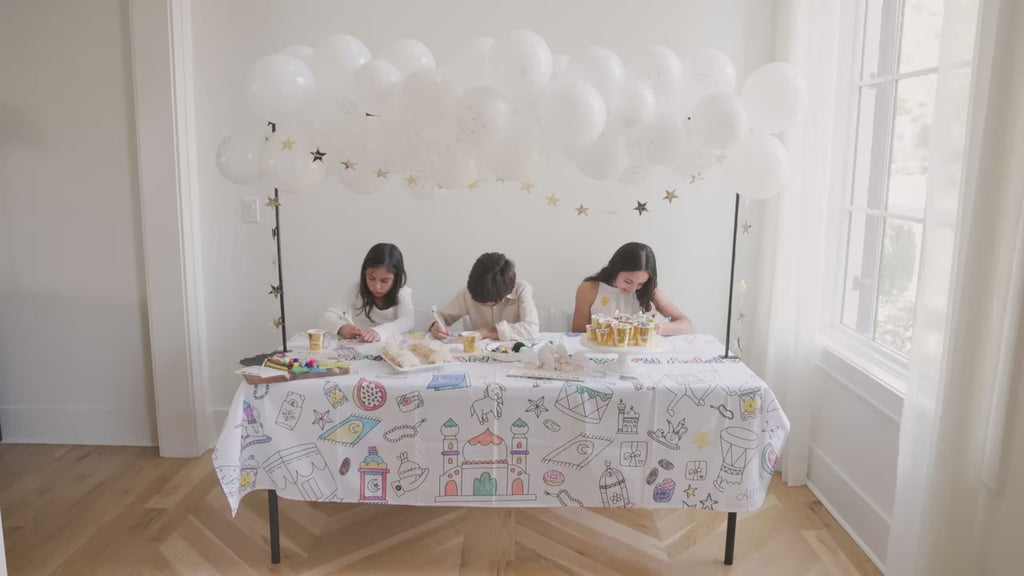 Ramadan washable tablecloth decor. Kids activity. Muslim crafting table. Ramadan activity. Muslim kids table. Reusable tablecloth. 