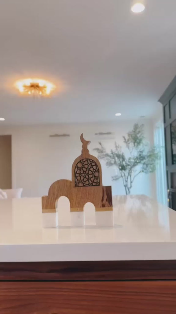 Jerusalem Arch Centerpiece; Marble & Wood; Marble Centerpiece; Wood Centerpiece; Islamic Art; Islamic Decor; Muslim Art; Muslim Decor; Islamic Centerpiece; Muslim Centerpiece; Modern; Classy; Elegant