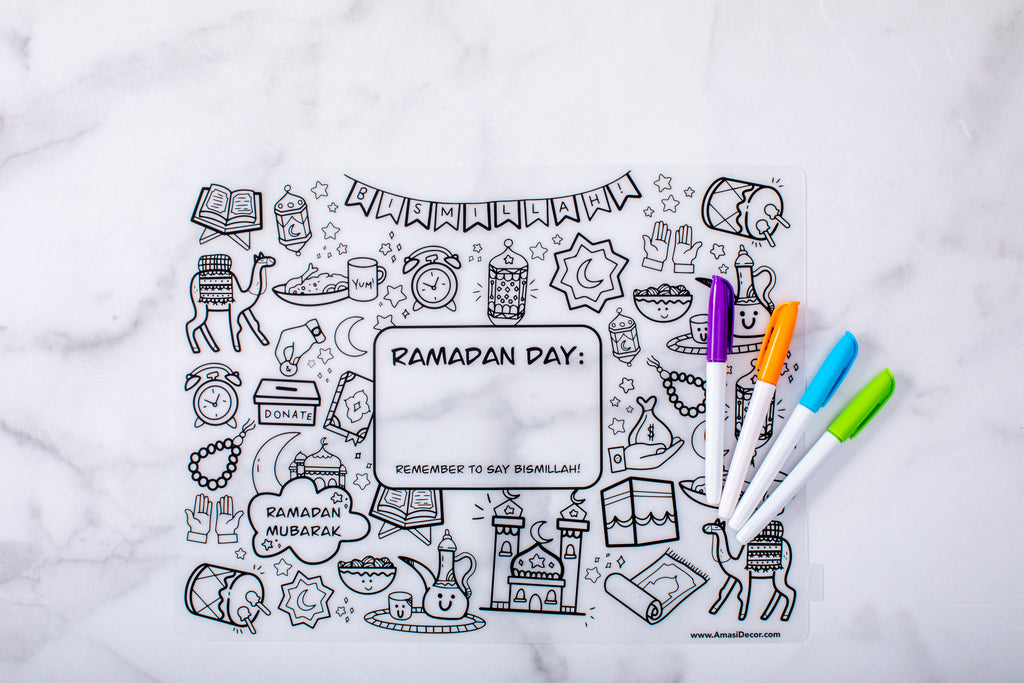Products Washable Ramadan Coloring Silicone Placemat, Eid, Ramadan, decor, party, Eid gifts and traditions, Islamic holidays, Ramadan fasting, Eid, Ramadan, Party, Decor, Holiday, Celebrate, Trendy, Elevated style, modern, elegant, Minimal