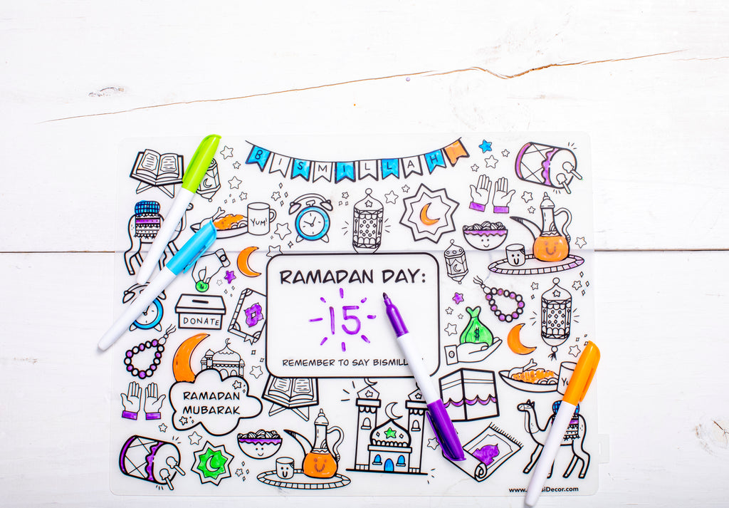 Products Washable Ramadan Coloring Silicone Placemat, Eid, Ramadan, decor, party, Eid gifts and traditions, Islamic holidays, Ramadan fasting, Eid, Ramadan, Party, Decor, Holiday, Celebrate, Trendy, Elevated style, modern, elegant, Minimal