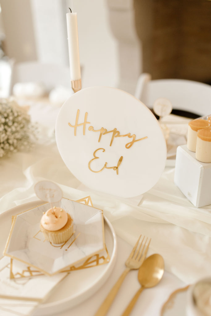 Products Minimal 'Happy Eid' Dessert Toppers (Set of 24), Cake, Party, decor, Food, Eid, Ramadan, decor, party, Eid gifts and traditions, Islamic holidays, Ramadan fasting, Eid, Ramadan, Party, Decor, Holiday, Celebrate, Trendy, Elevated style, modern, elegant