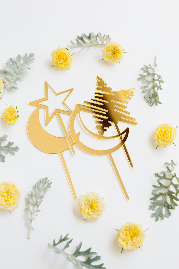 Acrylic Moon & Star Toppers - 4 Piece, Cake Toppers, Decor, Party,  Eid, Ramadan, decor, party, Eid gifts and traditions, Islamic holidays, Ramadan fasting, Eid, Ramadan, Party, Decor, Holiday, Celebrate
