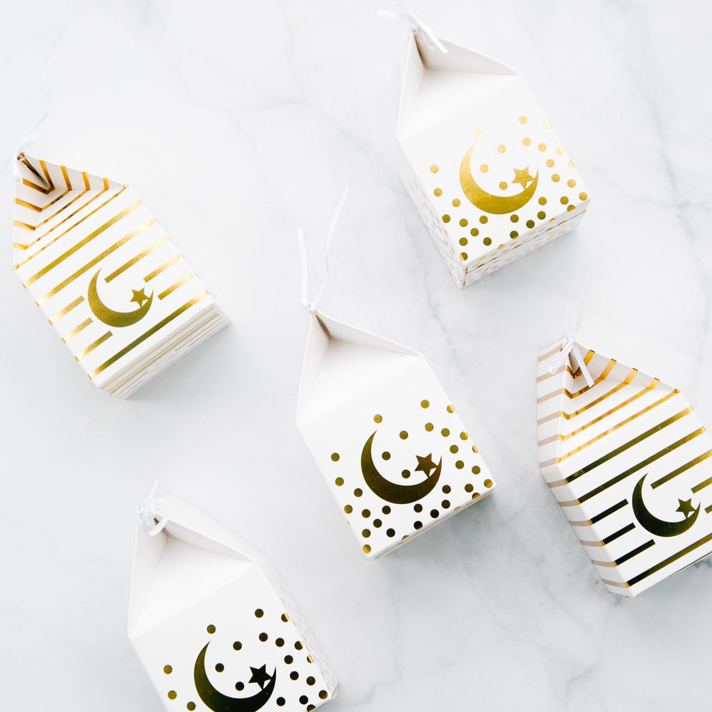 Products Gold Stamped Favor Boxes (Set of 6), Eid, Ramadan, decor, party, Eid gifts and traditions, Islamic holidays, Ramadan fasting, Eid, Ramadan, Party, Decor, Holiday, Celebrate, Trendy, Elevated style, modern, elegant
