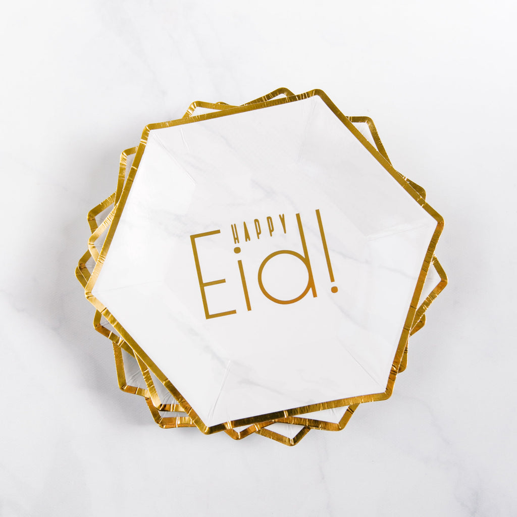 Happy Eid Dessert Plates, Decor, Party, Paper plates, Table, Eid, Ramadan, decor, party, Eid gifts and traditions, Islamic holidays, Ramadan fasting, Eid, Ramadan, Party, Decor, Holiday, Celebrate, Trendy, Elevated style, modern, elegant